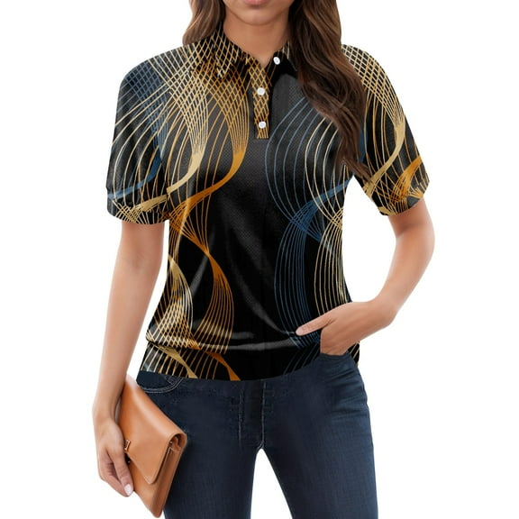 NAMTYQX Short Sleeve Shirts for Women Womens Polo Shirts Lapel V Neck Casual Soft Casual Short Sleeve Navy Size S