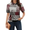 thumbnail image 1 of NAMTYQX Short Sleeve Shirts for Women Womens Polo Shirts Soft Lounge Lapel V Neck Short Sleeve Lounges Coffee Size L, 1 of 5