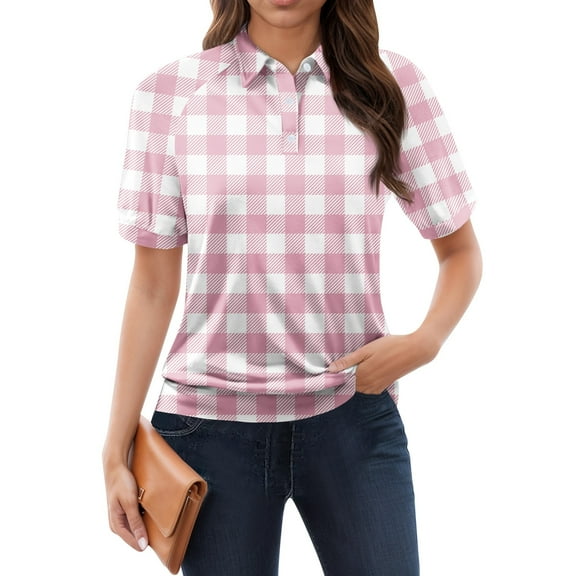 NAMTYQX Short Sleeve Shirts for Women Womens Polo Shirts Trending Casual Short Sleeve Lapel Soft Pink Size 2XL