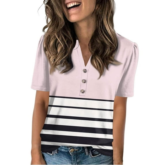 NAMTYQX Short Sleeve Shirts for Women Womens Tops Patterns Loose Short Sleeve Shirts for Women Trendy Summer Pink Size 2XL