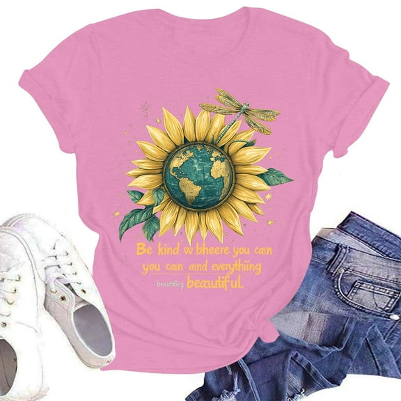 NAMTYQX Short Sleeve Tops for Women Crewneck Short Sleeve Printed Slack Stretchy Plus Size Print Soft Trendy Shirts for Teens Girls Pink Size XL