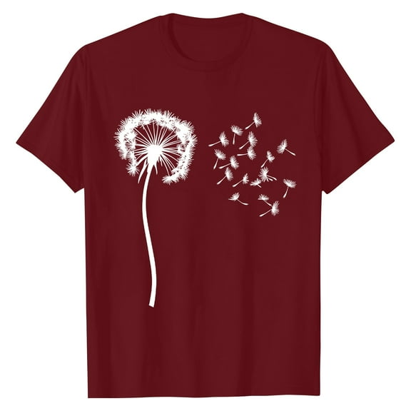 NAMTYQX Short Sleeve Tops for Women Muster Scoop Neck Loose Fitting Print Soft Cute Short Sleeve Plus Size Light Cute Shirts for Women Wine Size L