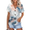 thumbnail image 1 of NAMTYQX Short Sleeve Tops for Women Short Sleeve Casual Fashion V-Neck Lightweight Plus Size Loose Soft Button Down Open Front Blue Size 3XL, 1 of 5