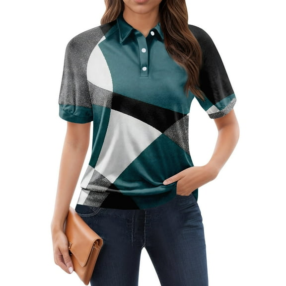 NAMTYQX Sports Tops for Women Uk Casual Lapel Trendy Womens Bowling Shirt Short Sleeve Soft Dark Green Size XL