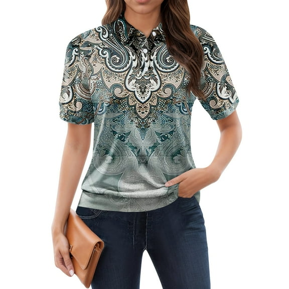 NAMTYQX Sports Tops for Women Uk Casual Lounge Lapel Womens Polo Shirts Short Sleeve Soft Cyan Size L