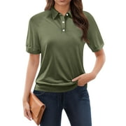 NAMTYQX Sports Tops for Women Uk Casual Womens Polo Shirts Lapel V Neck Soft Fashion Short Sleeve Army Green Size 2XL