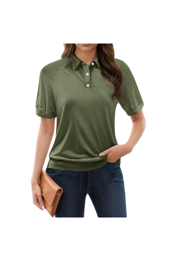 Sports Tops for Women Uk Casual Womens Polo Shirts Lapel V Neck Soft Fashion Short Sleeve Army Green Size 2XL