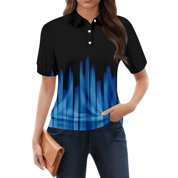NAMTYQX Sports Tops for Women Uk Lounge Womens Polo Shirts Short Sleeve Lapel Casual Soft Blue Size M