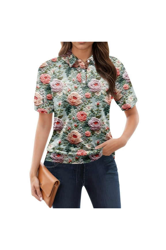 Sports Tops for Women Uk Short Sleeve Soft Lounge Casual Womens Polo Shirts Lapel V Neck Green Size M