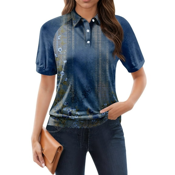 NAMTYQX Sports Tops for Women Uk Womens Polo Shirts Lapel Casual Short Sleeve Soft Lounges Dark Blue Size 3XL
