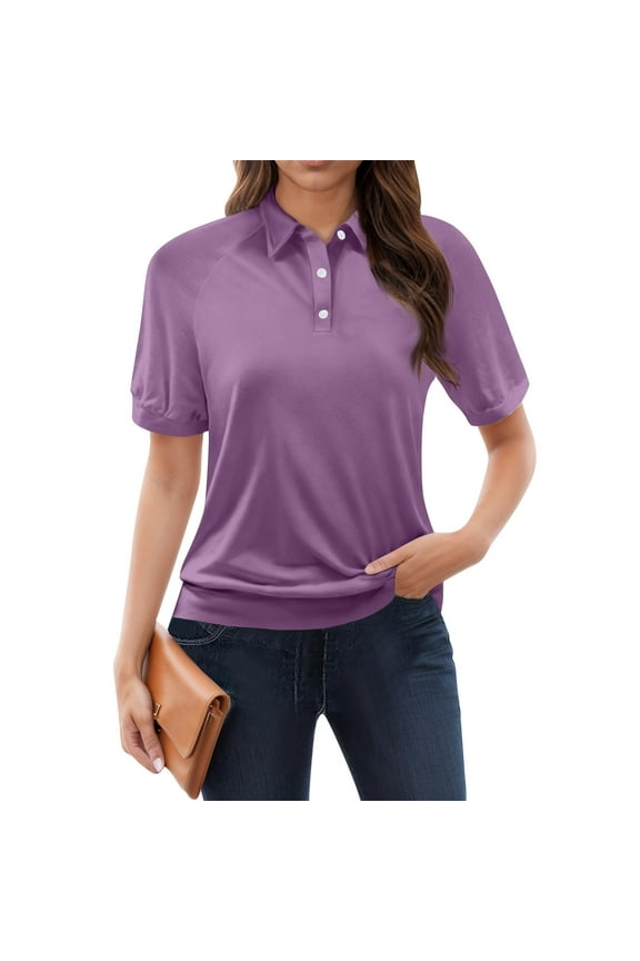 Sports Tops for Women Uk Womens Polo Shirts Short Sleeve Soft Hip Lapel Lounges Purple Size 2XL