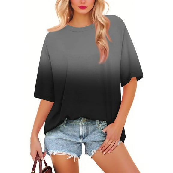 NAMTYQX Spring Blouses for Women 2025 Lounge Graphic Plus Size Cute Baggy Trending Round Neck Short Sleeve Stretch Hot Pink Size S