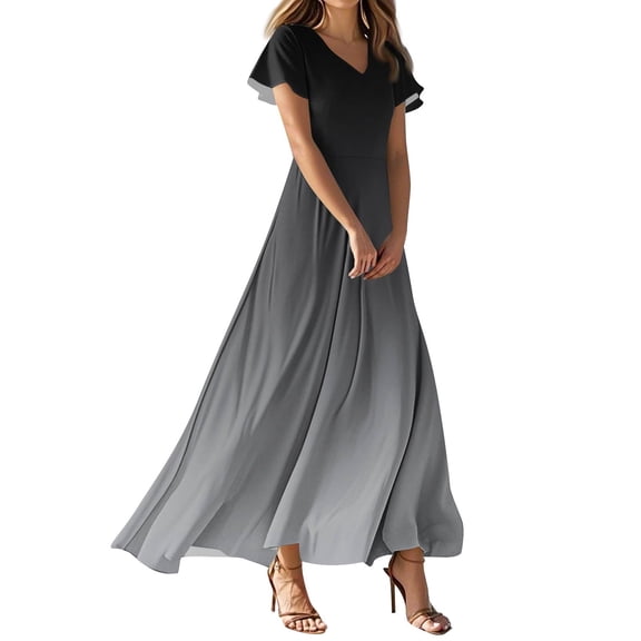 NAMTYQX Spring Dresses for Women 2025 V Neck Maxi Dresses Elegant Long Summer Dresses for Women 2025 Gray Size 2XL