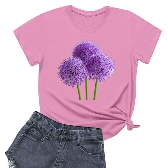 NAMTYQX Spring Tops for Women 2025 Boxy Fit Scoop Neck Printed Plus Size Cool Trendy Lightweight Short Sleeve Gemusterte Womens Shirts Dressy Casual Pink Size XL