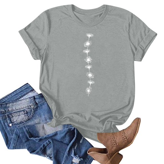 NAMTYQX Spring Tops for Women 2025 Graphic Stretch Round Neck Cool Trendy Plus Size Boyfriend Short Sleeve Muster Tshirts Shirts for Women Graphic Gray Size 2XL