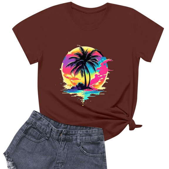 NAMTYQX Spring Tops for Women 2025 Plus Size Short Sleeve Graphic mit Print Lightweight Cool Loose Fit Fashion Round Neck Trendy Tops for Women 2025 Wine Size S