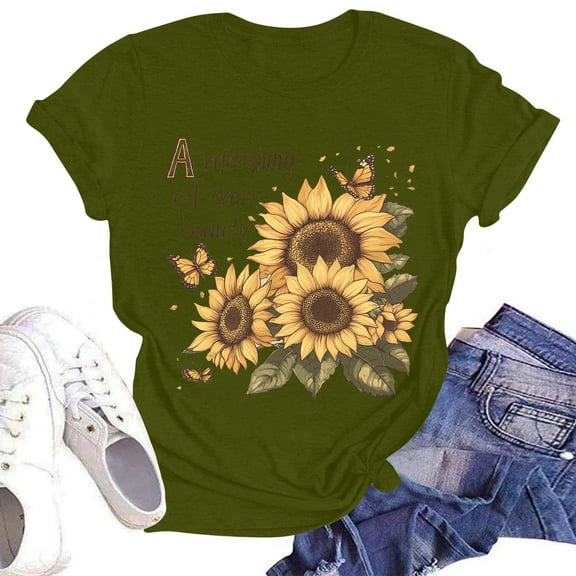 NAMTYQX Spring Tops for Women 2025 Round Neck Stretchy Oversized Trendy Short Sleeve Loose Gemustert Pattern Soft Short Sleeve Shirts for Women Army Green Size 2XL