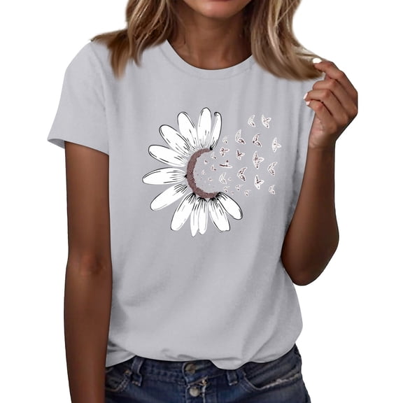 NAMTYQX Spring Tops for Women 2025 Casual Print Crewneck Short Sleeve Print Baggy Cool Lightweight Oversized Women's Blouses White Size XL