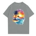 thumbnail image 1 of NAMTYQX Spring Tops for Women 2025 Casual Short Sleeve Classic Hawaii Tropical Graphic Crewneck Plus Size Lightweight Loose Gray Size 5XL, 1 of 5