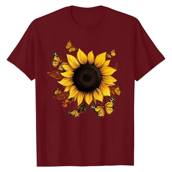 NAMTYQX Spring Tops for Women 2025 Crewneck Stretchy Short Sleeve Cool Loose Oversize Gemusterte Print Hawaiian Cute Shirts for Women Wine Size M