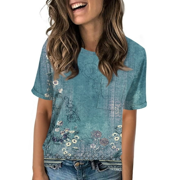 NAMTYQX Spring Tops for Women 2025 Loose Fitting Trendy Crewneck Ladies Summer Tops Casual Tops for Women Sky Blue Size XL