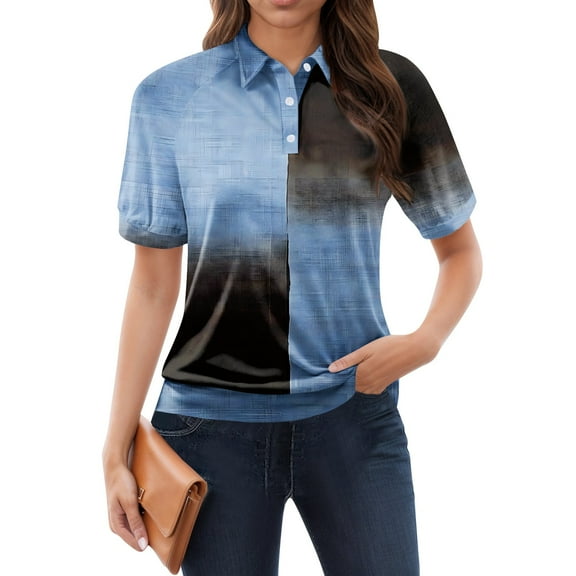 NAMTYQX Spring Tops for Women 2025 Soft Trendy Lapel Short Sleeve Womens Golf Shirts Slacking Blue Size 3XL