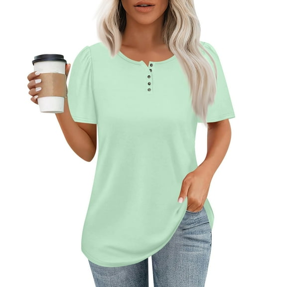 NAMTYQX Spring Tops for Women Short Sleeve Solid Color Boxy Fit Trendy Crewneck Comfort Casual Soft Plus Size Mint Green Size L