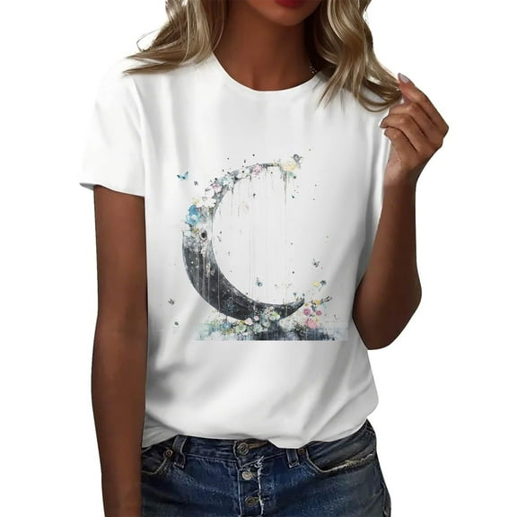 NAMTYQX Summer Blouses for Women 2025 Loose Fit Cool Print Stretchy Oversize Casual Scoop Neck Short Sleeve mit Muster Blouses for Women Gray Size 2XL