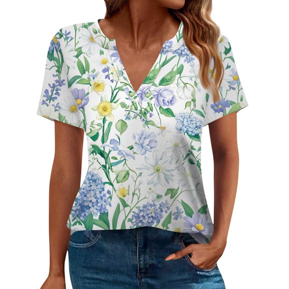 NAMTYQX Summer Blouses for Women 2025 Fashion V Neck Comfort Short Sleeve Plus Size Casual Loose Fit Soft Green Size 3XL