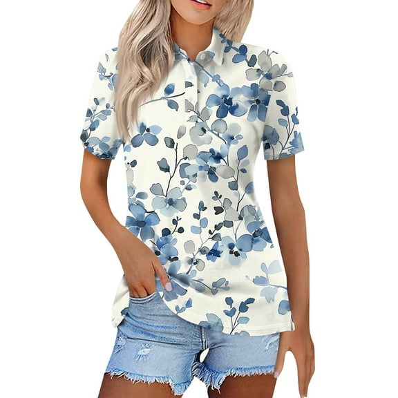 NAMTYQX Summer Blouses for Women 2025 Lapel Button V Neck Casual Short Sleeve Loose Fitting Soft Comfort Fashion Plus Size Light Blue Size 3XL