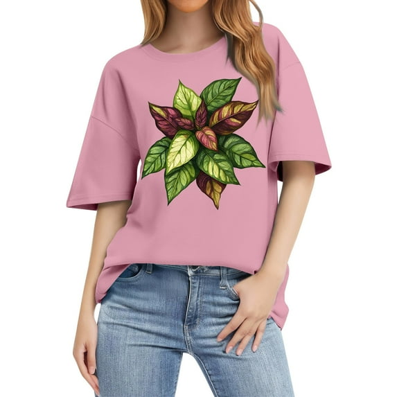 NAMTYQX Summer Blouses for Women 2025 Round Neck Short Sleeve Stretchy Plus Size Loose Casual Bedruckt Graphic Soft Blouses for Women Pink Size L