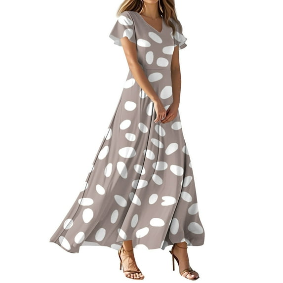 NAMTYQX Summer Dresses for Women 2025 Maxi Dresses for Women Short Sleeve Plus Size Dresses for Curvy Women Khaki Size L