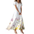 thumbnail image 1 of NAMTYQX Summer Dresses for Women Short Sleeve V Neck High Waist Chiffon Floral Casual Dresses for Women 2025 White Size S, 1 of 5