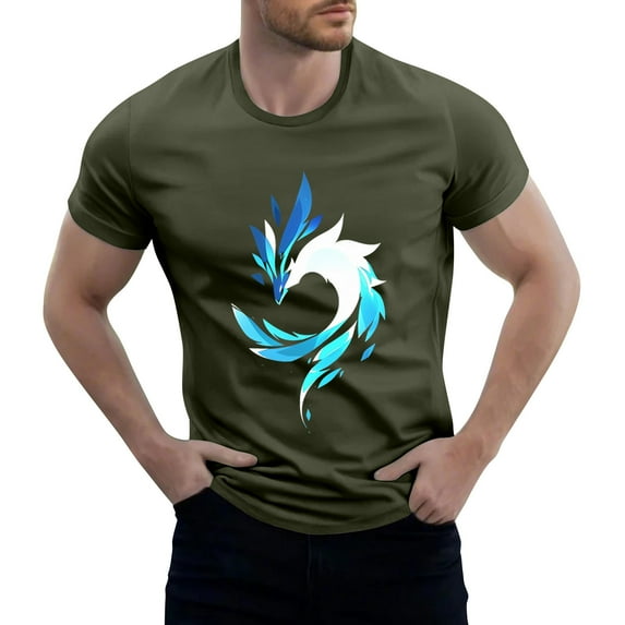 NAMTYQX Summer Shirts for Men Boho Short Sleeve Round Neck Graphic Casual Lightweight Relaxed Fit Airoft Stretchy Plus Size Mens T-Shirts Army Green Size 3XL