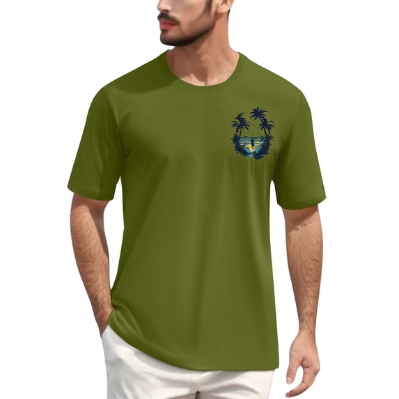 NAMTYQX Summer Shirts for Men Plus Size Soft Pattern Stretchy Baggy Crewneck Lightweight Lounges Casual Short Sleeve Mens T-Shirts Army Green Size 2XL