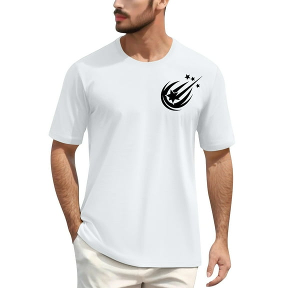 NAMTYQX Summer Shirts for Men Round Neck Stretch Casual Plus Size Patterns Lounge Baggy Short Sleeve Elastic Lightweight Tshirts Shirts for Men White Size S