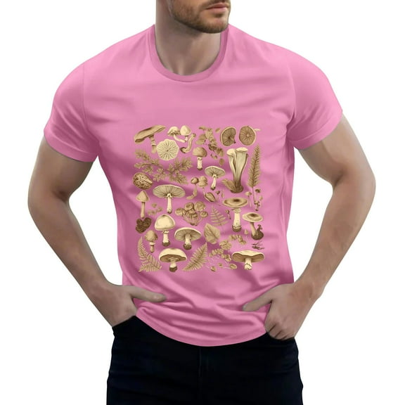 NAMTYQX Summer Shirts for Men Cozy Lounges Loose Short Sleeve Elastic Patterned Lightweight Plus Size Casual Crewneck Mens Casual Shirts Pink Size S