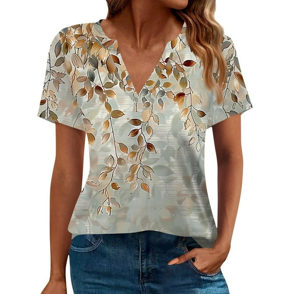 NAMTYQX Summer Shirts for Women V Neck Short Sleeve Comfort Casual Plus Size Loose Fitting Fashion Soft Light Brown Size 3XL