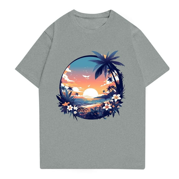 NAMTYQX Summer Tops Casual Loose Fit Cool Cozy Boho Lightweight Plus Size Short Sleeve Crewneck Pattern Mens Hawaiian Shirts Short Sleeve Gray Size 2XL