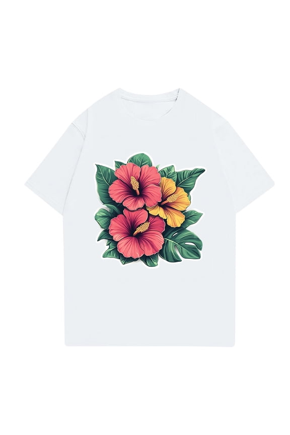 Summer Tops Crewneck Patterned Short Sleeve Loose Lounge Casual Cozy Soft Plus Size Lightweight Men's T-Shirts White Size M