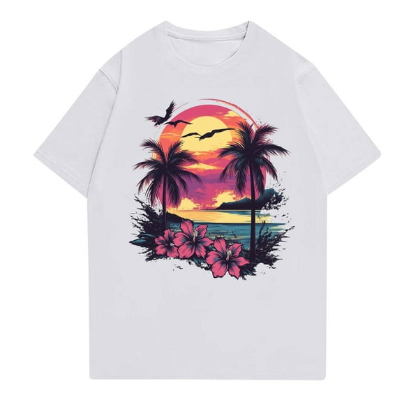 NAMTYQX Summer Tops Crewneck Soft Light Plus Size Patterns Loose Fit Short Sleeve Casual Gemusterte Womens Spring Tops White Size M