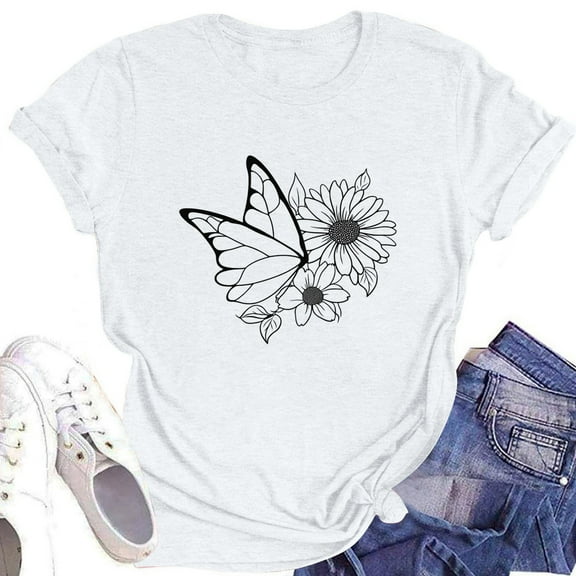 NAMTYQX Summer Tops Gemusterte Short Sleeve Breathable Crew Neck Loose Fit Stretch Patterned Stylish Plus Size Blouses for Women White Size M