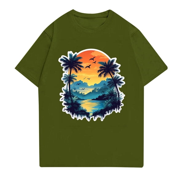 NAMTYQX Summer Tops Lightweight Bohemian Short Sleeve Comfortable Relaxed Fit Casual Patterned Elastic Plus Size Crewneck Mens Casual Shirts Green Size XL