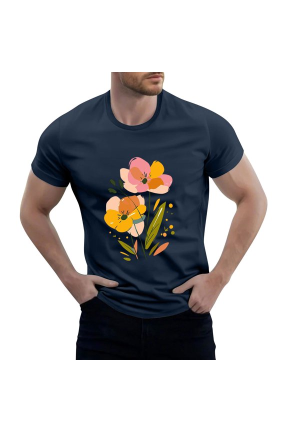 Summer Tops Patterns Short Sleeve Soft Lounges Lightweight Loose Plus Size Crewneck Casual Cozy Mens Casual Shirts Navy Size M