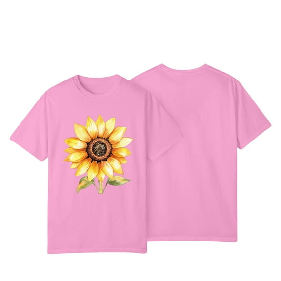 NAMTYQX Summer Tops Plus Size Looses Pattern Round Neck Soft Stretchy Bedruckte Short Sleeve Casual Short Sleeve Shirts for Women Pink Size L