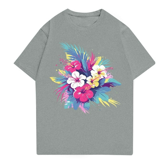NAMTYQX Summer Tops Round Neck Cosy Bohemian Short Sleeve Cool Casual Patterns Baggy Plus Size Lightweight Hawaiian Shirt for Men Gray Size L