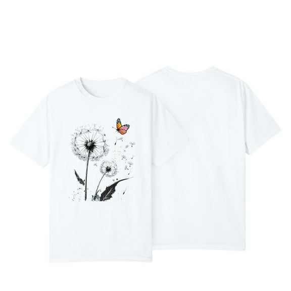 NAMTYQX Summer Tops Round Neck Relaxed Fit Casual Light Plus Size Short Sleeve Patterned Bedruckte Breathable Trendy Tops for Women 2025 White Size XL