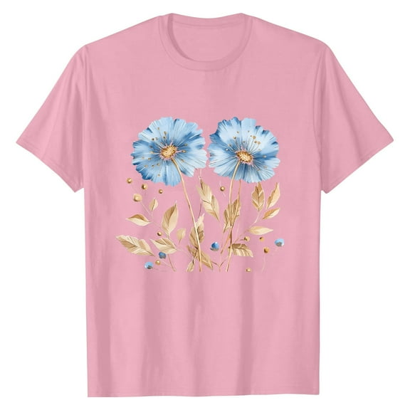 NAMTYQX Summer Tops Short Sleeve Plus Size Graphic Loose Fit Round Neck Light Casual Bedruckte Breathable Womens Oversized Tee Shirts Pink Size 2XL