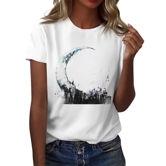 NAMTYQX Summer Tops for Women 2025 Lightweight Loose Fit Cool Short Sleeve Fashion Round Neck Gemustertes Patterned Plus Size Oversized Graphic Tees for Women Dark Gray Size 2XL