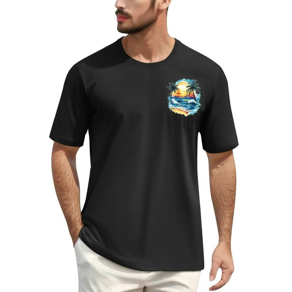 NAMTYQX Summer Tops for Teens Casual Cozy Plus Size Lightweight Stretchy Baggy Short Sleeve Boho Crewneck Patterned Men's T-Shirts Black Size L